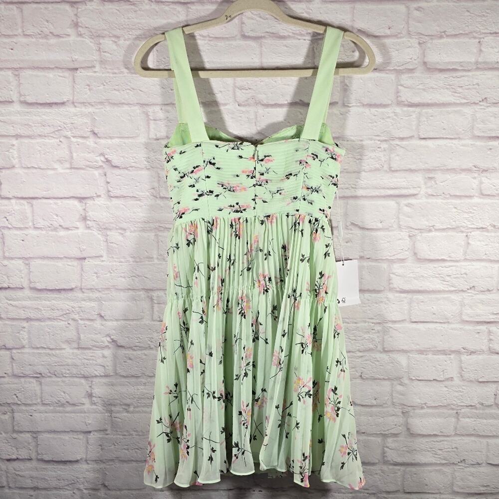 MS Self-Portrait Green Floral Pleat Mini Dress Women Size 2 NWT Sweetheart Cute - Picture 6 of 15